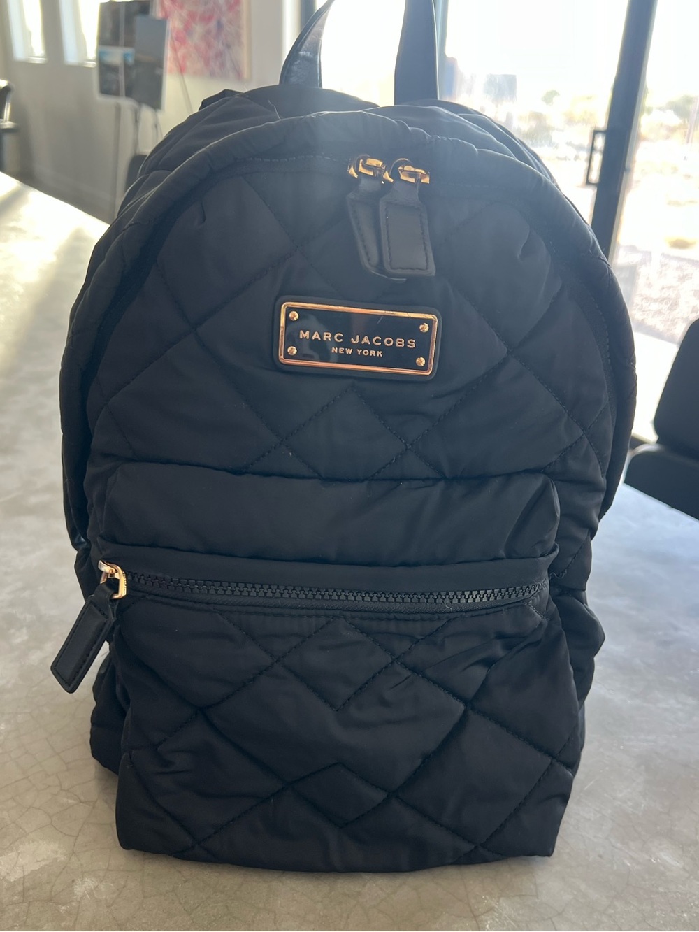 Marc Jacobs Black Quilted Nylon Backpack with Gold Hardware